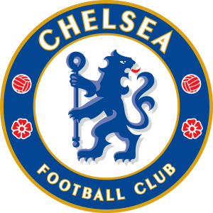 Chelsea Football Club crest: a blue lion holding a staff inside a blue and gold circular badge, with 'CHELSEA' and 'FOOTBALL CLUB' text.