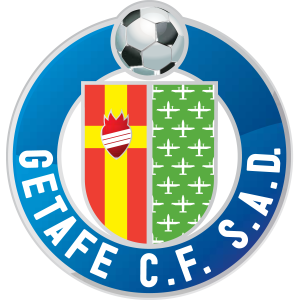 Getafe C.F. S.A.D. logo: blue circular badge with a split shield (red-yellow left, green right), a football on top, and the club name around the edge.