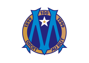 Official seal/crest: circular emblem with blue and gold elements, a white star at center, blue ribbons, and a gold ring containing years around the edge. A gold '100' banner sits near the top of the central shield.